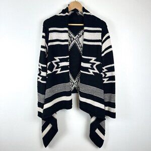 Lauren RALPH LAUREN Open Front Aztec Cardigan M Linen Blend Black Ivory Western